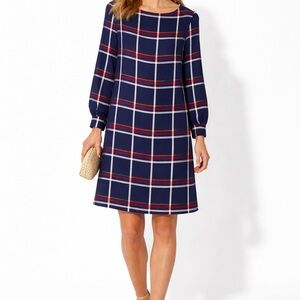 Banana Republic Navy Plaid Long-Sleeve Shift Dress